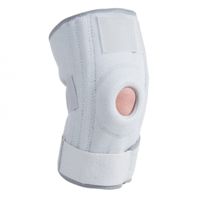 Open patella knee support with ring and flexible splints