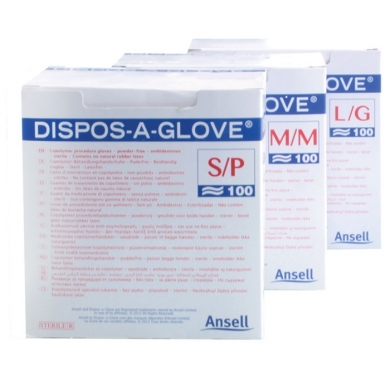 Copolymer sterile gloves on paper